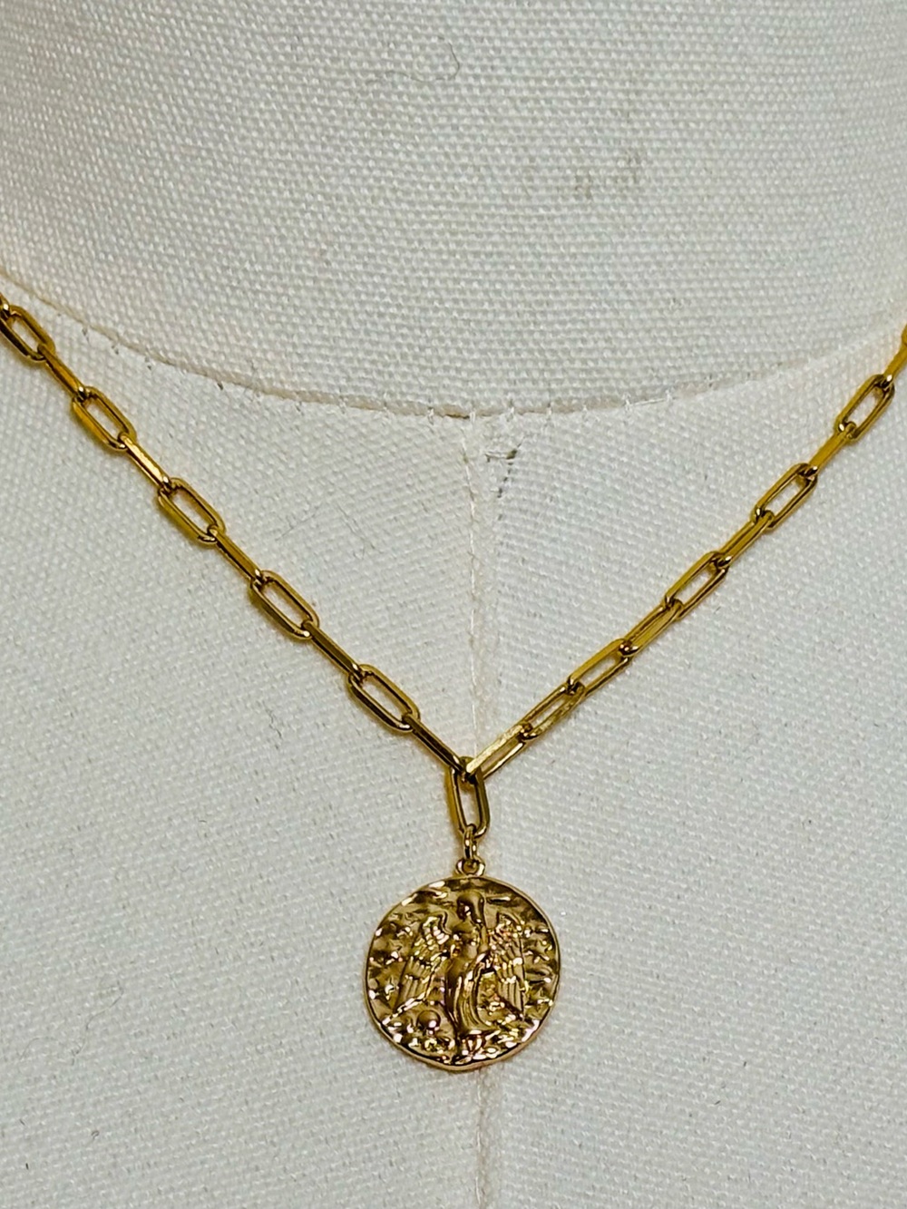 “Angel of Death” Medallion Coin Pendant Paperclip Chain Link Lariat Y-Necklace - Picture 3 of 4